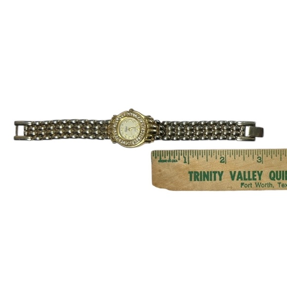 Vtg GALAXIE By ELGIN Goldtone Watch Round Face Crystal Encrusted Bezel Bracelet - Picture 4 of 12